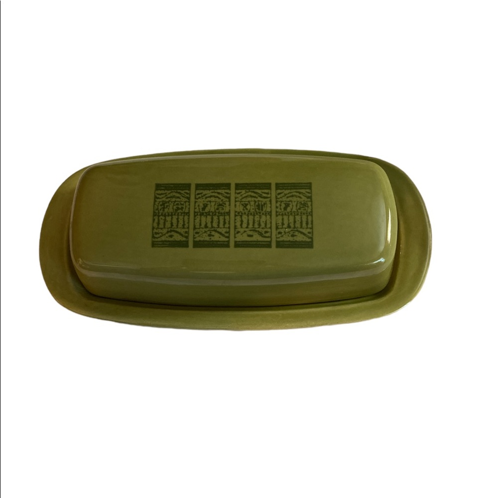 COPY - Vintage Avocado Green Butter Dish